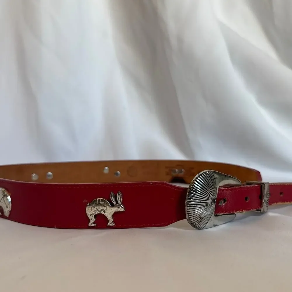 Vintage Silver Creek Collection Southwestern Concho Belt – Red Leather – Size 32